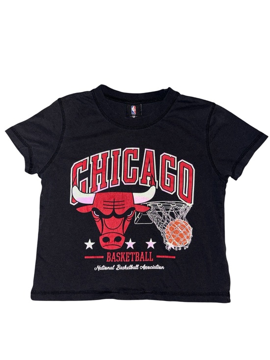 NBA Tops - NBA Black Crop Top with Red Chicago Bulls Graphic